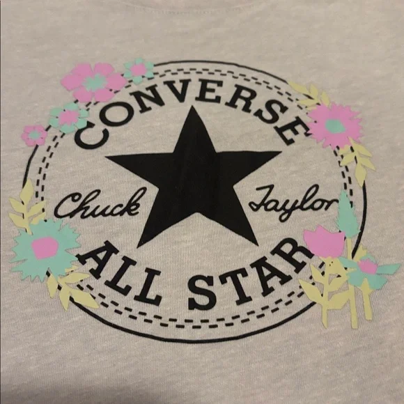 Converse Kids Light Gray Tee with Floral Accents - Picture 2 of 3